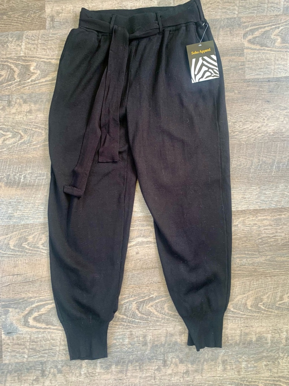 Soho Apparel Black Knit Belted Lounge Joggers